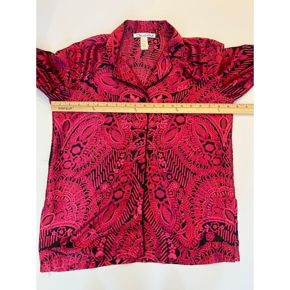 Oscar de la Renta Vintage Women’s pajama set pink and black paisley print Small - Picture 11 of 15